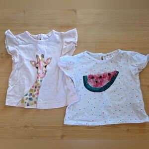 Zara Kids' Pink and White Giraffe & Watermelon Tees Bundle 9-12M